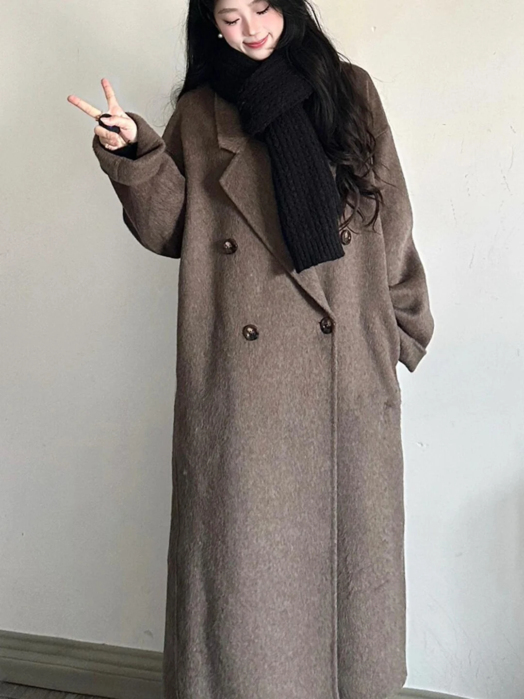 

Корейское двустороннее шерстяное пальто-камео для женщин, зимнее, маленького размера, средней длины, класса люкс, из шерсти, фасон «русалка»