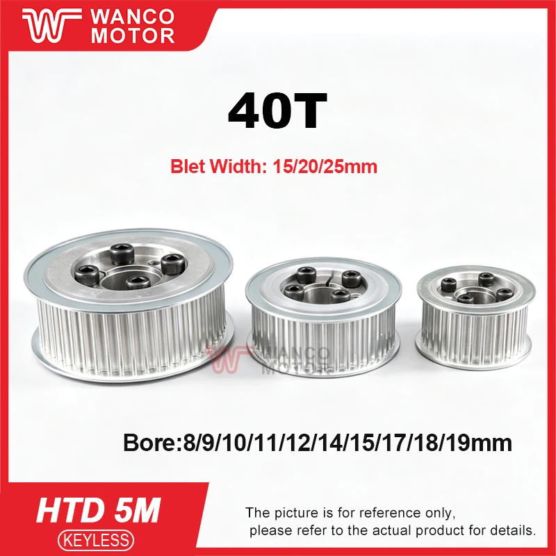 HTD5M 40Teeth Timing Pulley Keyless Bushing Bore8/9/10/11/12-22mm 40Teeth 5M Synchronous Wheel For Belt Width 15/20/25mm