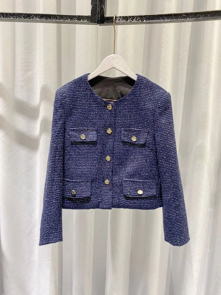 

Женская модная синяя кофта-топ в стиле «богатая наследница» для повседневной носки, свободного кроя, с длинными рукавами, круглым вырезом и пуговицами.