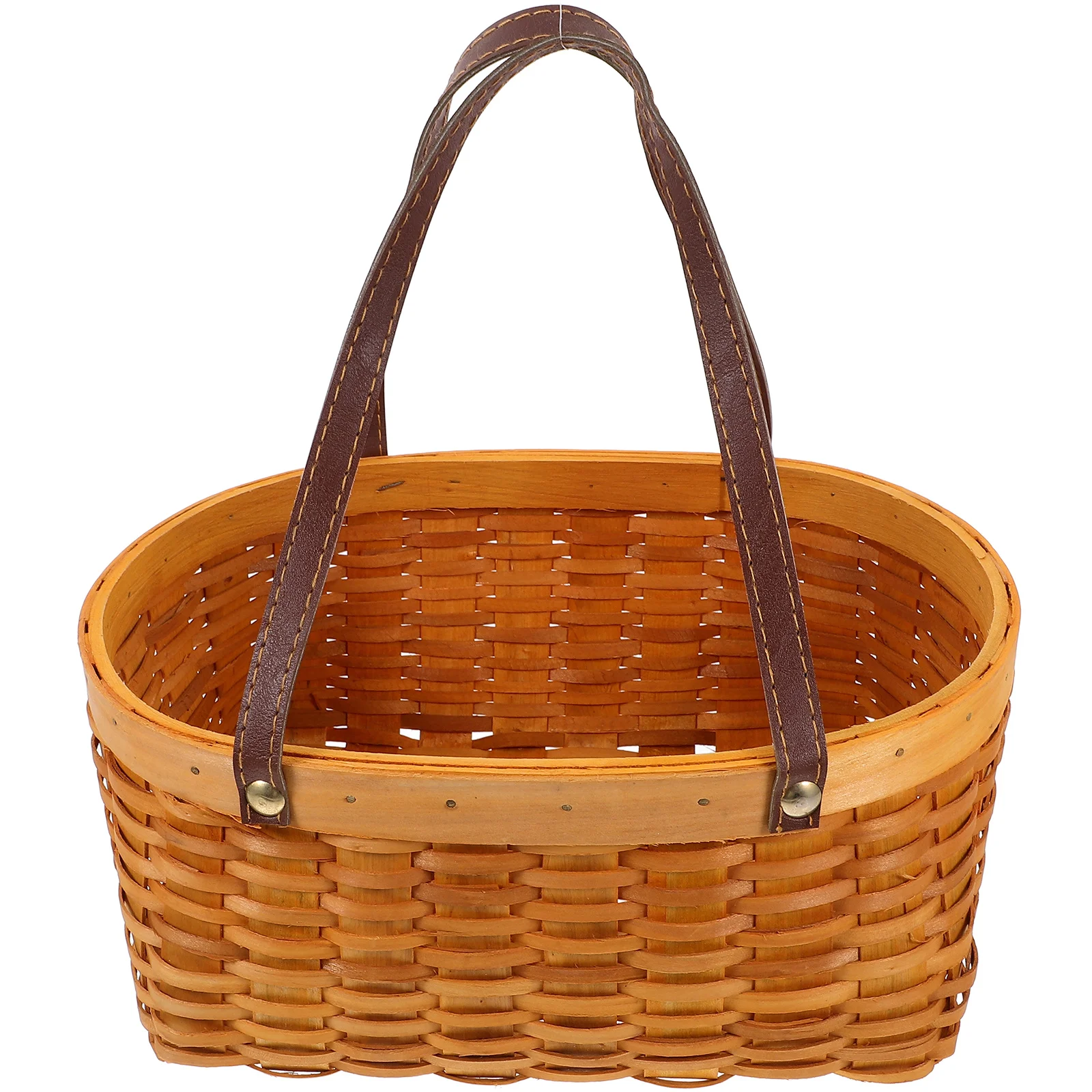 

Handwoven Storage Vintage Picnic With Handle Pu Wood Material Rustic Fruit Vegetable Multi-Function Woven For Home