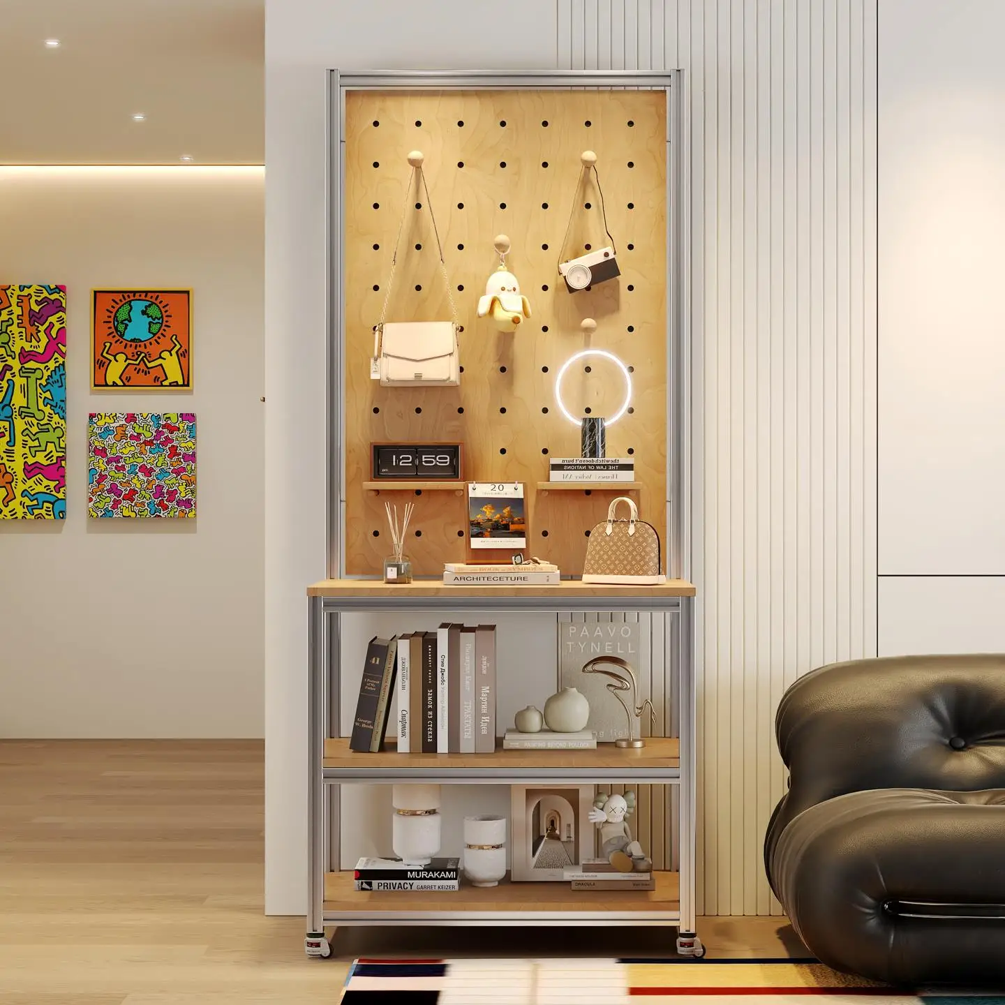 Aluminum profile marine panel movable cart storage cabinet household locker living room hotel hole board display stand