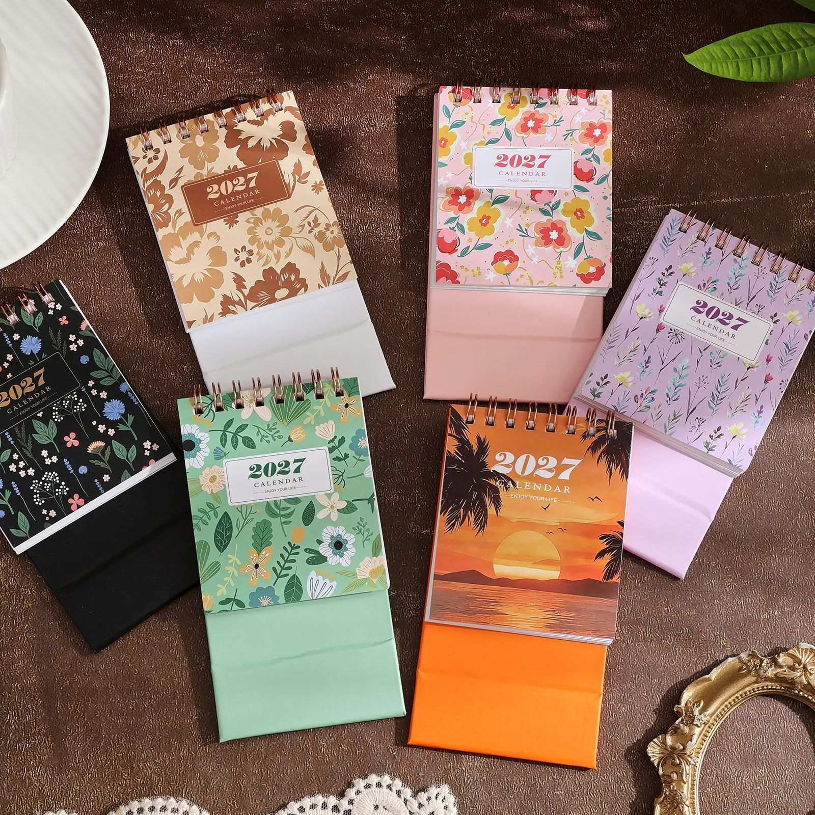 Blooming Flowers Mini Calendar Books 2027 New Year English Desk Calendar Simple Coil Portable Desktop Calendar For School Office