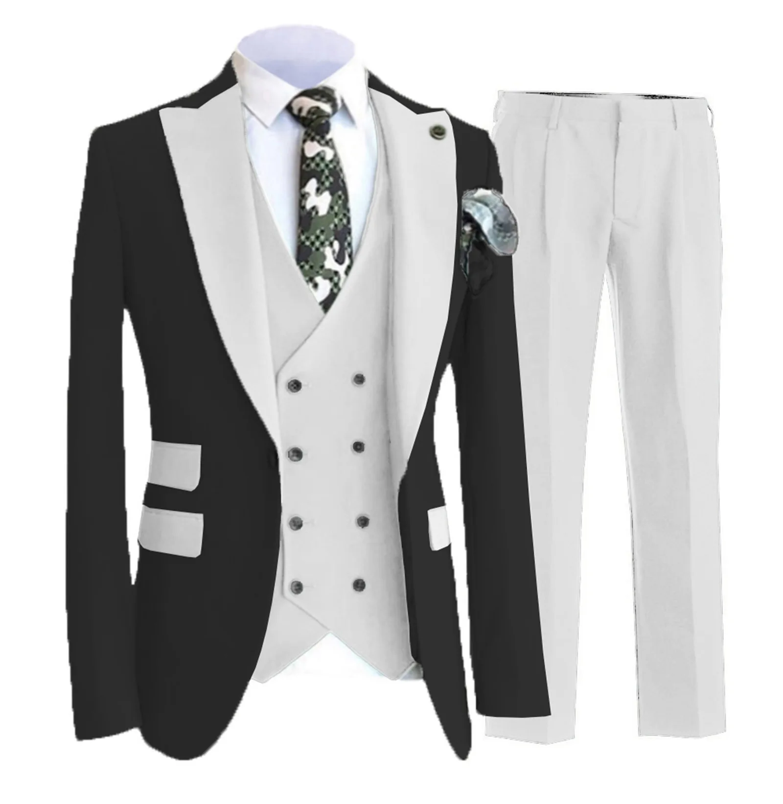 Lansboter Green Men Suit 3 Piece Slim Fitting Lapel Black Coat Suitable For Wedding Banquet Groom Dress Jacket Vest With Pants