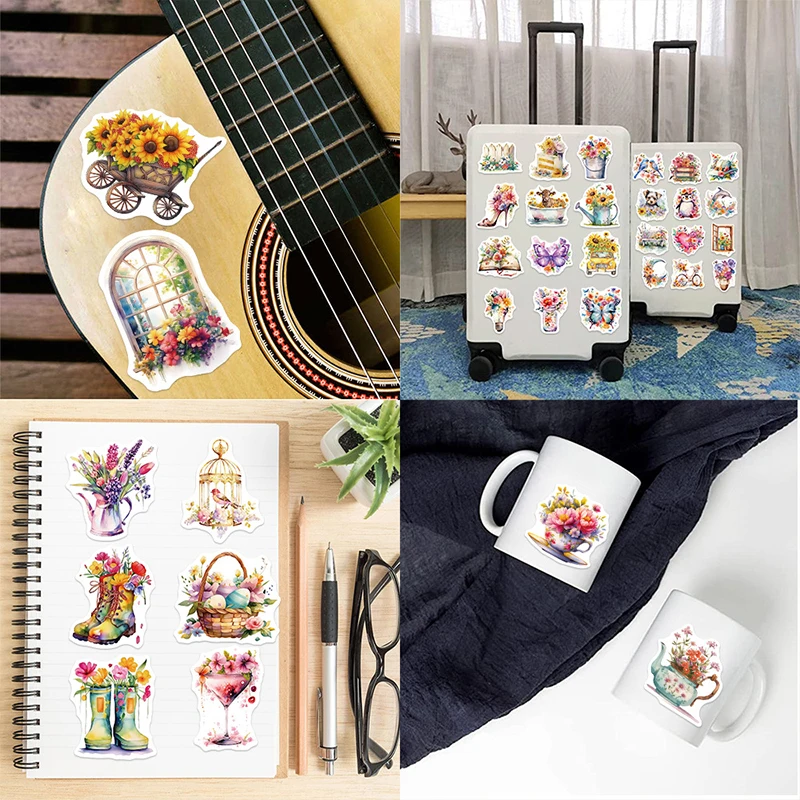 50 قطعة ملصقات نمط الأزهار الجميلة لتقوم بها بنفسك اللعب الهدايا المائية النباتات الجمالية الكتابة على الجدران ملصق الهاتف المحمول الأمتعة الدراجة حقيبة #5