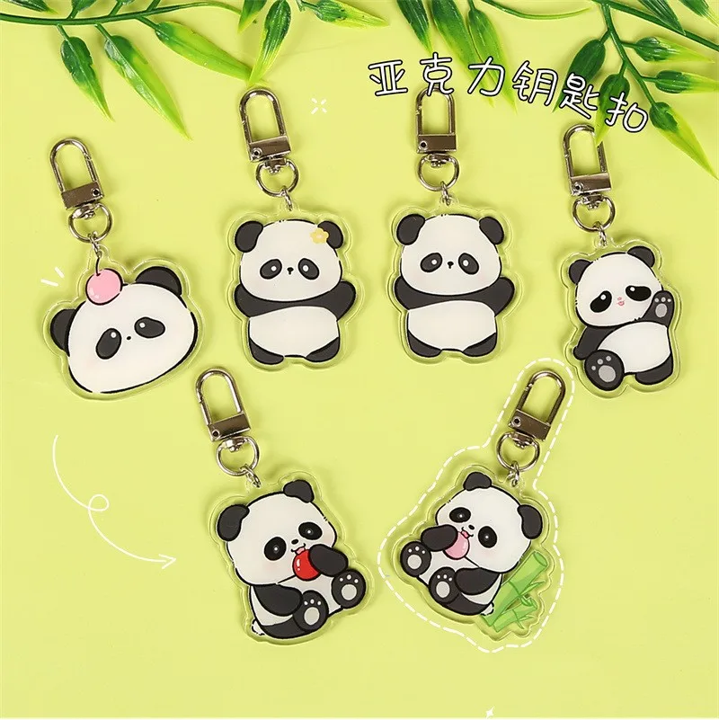 Cute Cartoon Acrylic Panda Keychain with Bamboo for Backpack Decoration Small Gift High Quality Pretty Daily