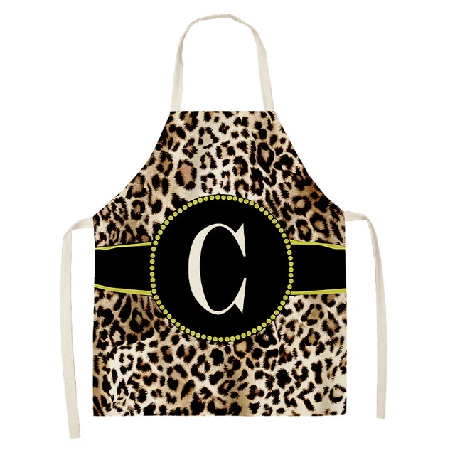 Leopard Letter Pattern Kitchen Apron Adult Ladies/Kids Sleeveless Cotton Linen Apron Cooking Waterproof Household Cleaning Tool