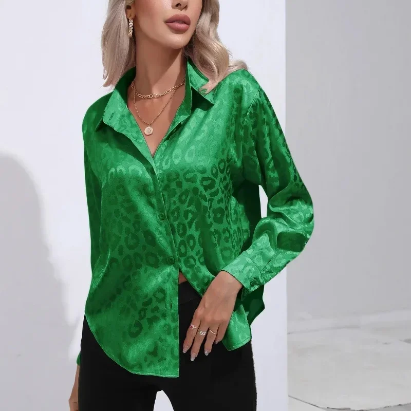 Fashion Autumn Long Sleeve Women Shirts Leopard Print Blouses Vintage Office Lady Elegant Casual Tops