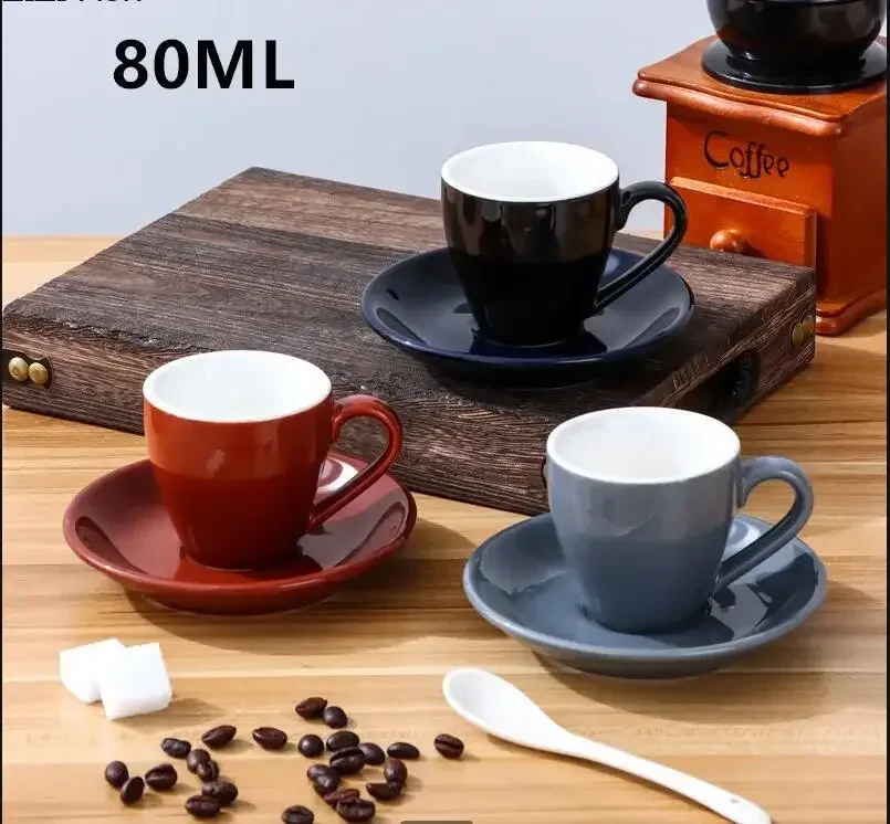 

80ml Espresso Cup and Set Exquisite Mini Ceramic Mug Afternoon Tea Couple Coffee Cup Household Solid Color Drinking Set