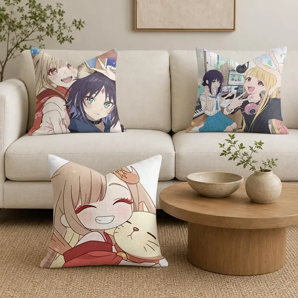 Anime P-Princess Kaguya Elegant Cushion Cover Organic Natural Linen Pillowcase with Double Sided Print for Sofa Home Decor Gift