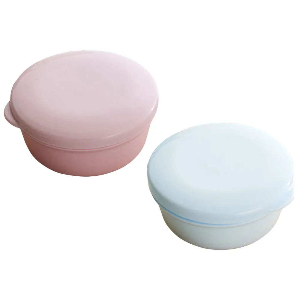 

2pcs Portable Soap Box Blue Plastic Holder Round Travel Case Container Pp Bathroom Large Capacity Drainable Design Charm