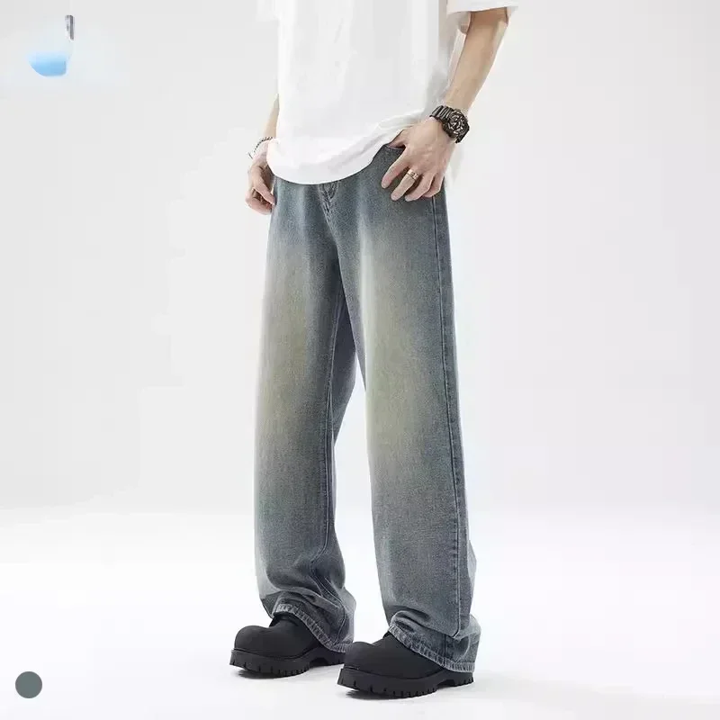 

American Retro Washed Ice-blue Casual Jeans for Men, Vintage Straight Tube, Slimming, Trendy Brand, Loose-fit Pants S-XXXL