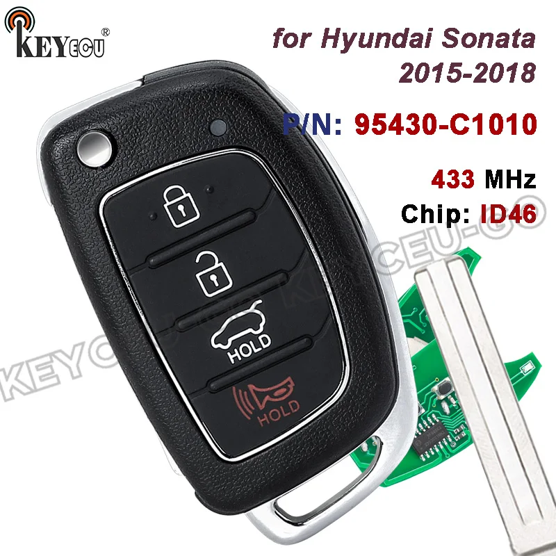 KEYECU 433MHz ID46 Chip PN: 95430-C1010 FCC ID: TQ8-RKE-4F16 for Hyundai Sonata 2015 2016 2017 2018 Flip Remote Key Fob