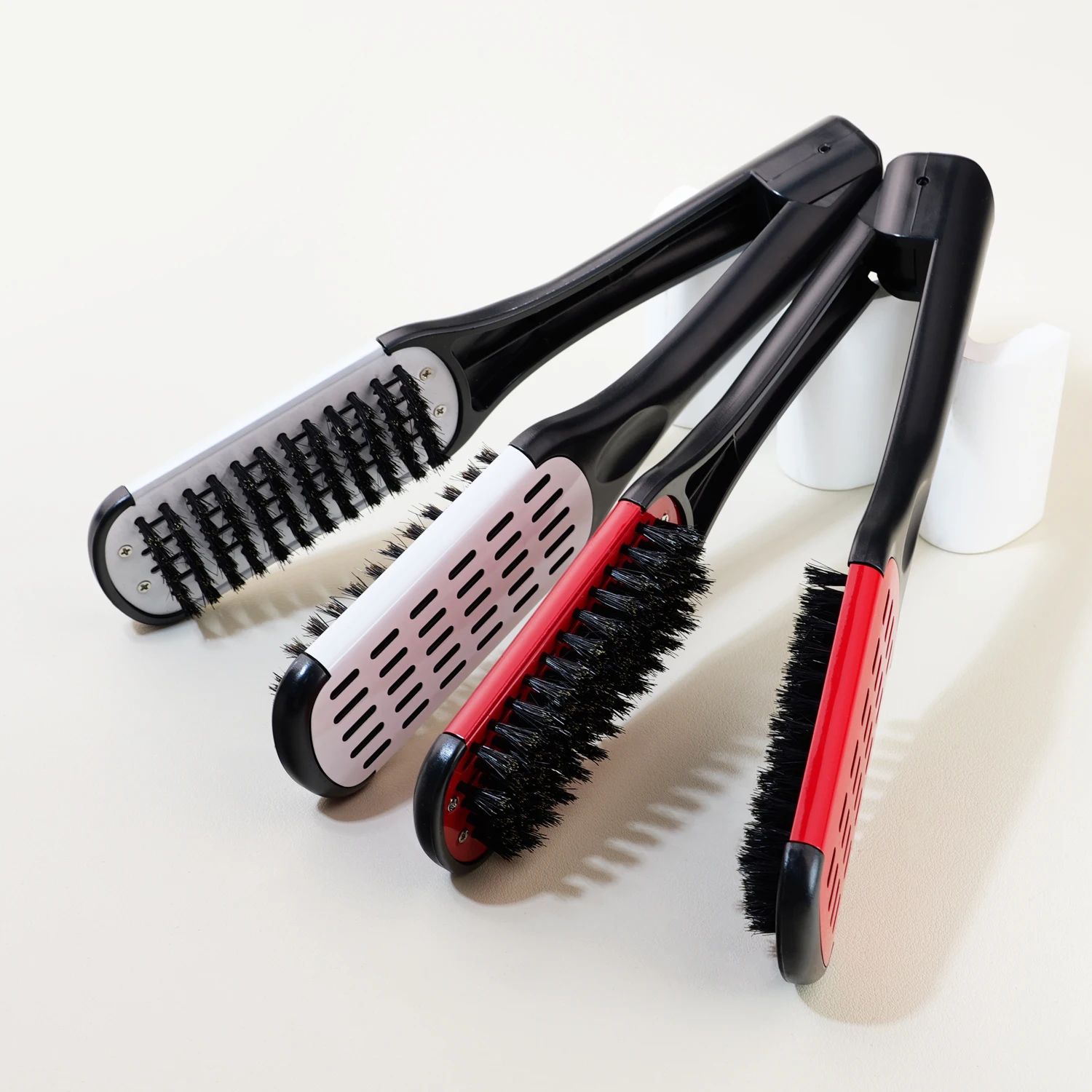 Double sided clamp brush, 2-piece straight hair tool, straight hair brush, styling brush,Special for real hair wigs