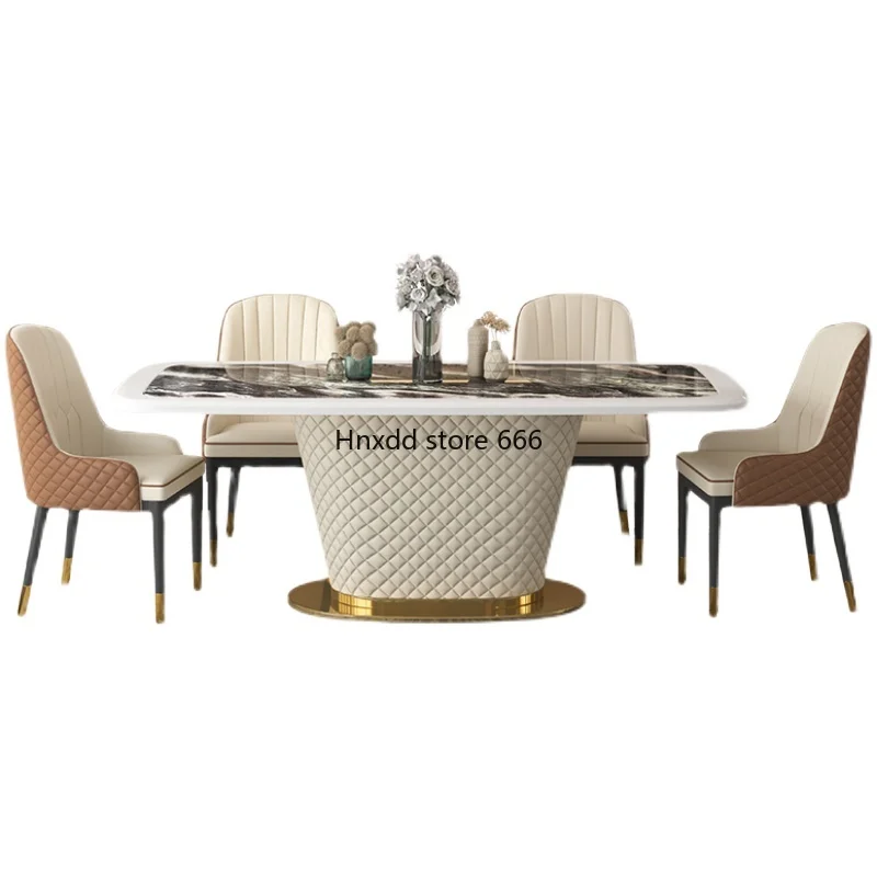 

Modern simple small apartment rectangular rock slab dining table marble