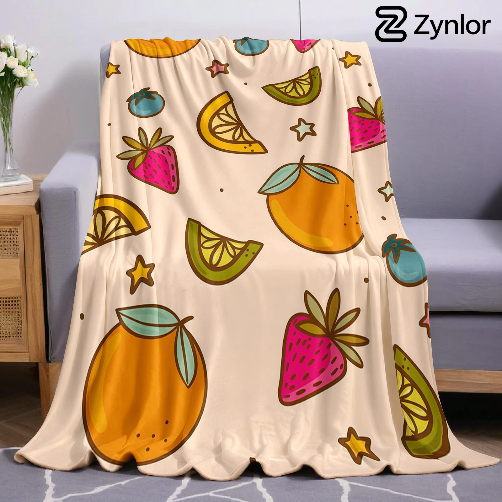 Mixed Fruit Doodle Ultra Soft Sherpa Fleece Blanket Fluffy Warm Halloween Cozy Throw for Sofa Couch Bedroom Gift All season