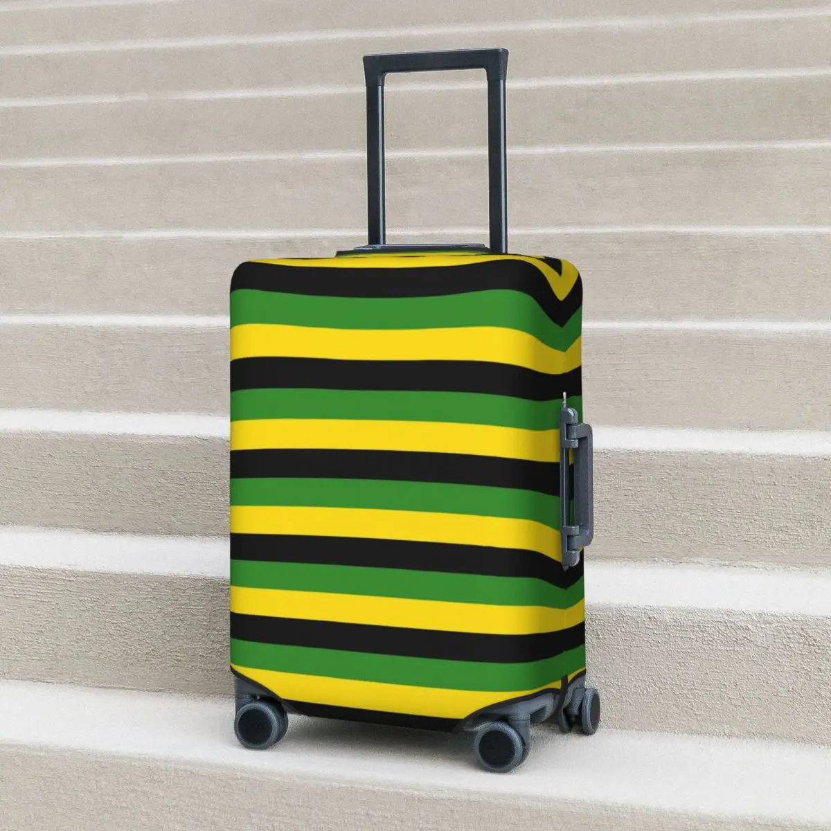 Jamaica Flag Stripes Suitcase Cover Geometric Elastic Cruise Trip Protector Luggage Case Vacation