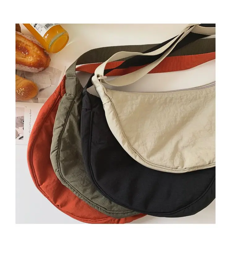 Solid Color Nylon Women\'s Hobos Crossbody Bag Large Capacity Female Sports Shoulder Bags Casual Ladies Underarm Bag Handbags