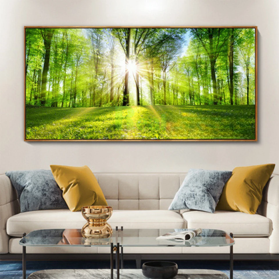 Large 5D Diy Diamond Embroidery Natural Forest Green Trees Landscape Boulevard Full Drill Diamond Painting Cross Stitch