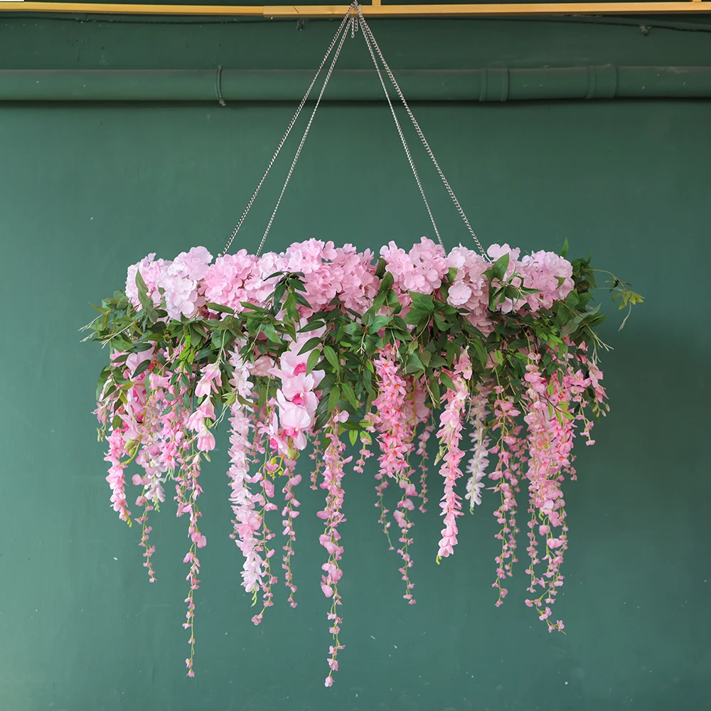 

Wedding Ceiling Centerpieces Flower W1.2m Artificiales De Alta Calidad Flower Swag for Wedding Hall & Engagement Party HY2611