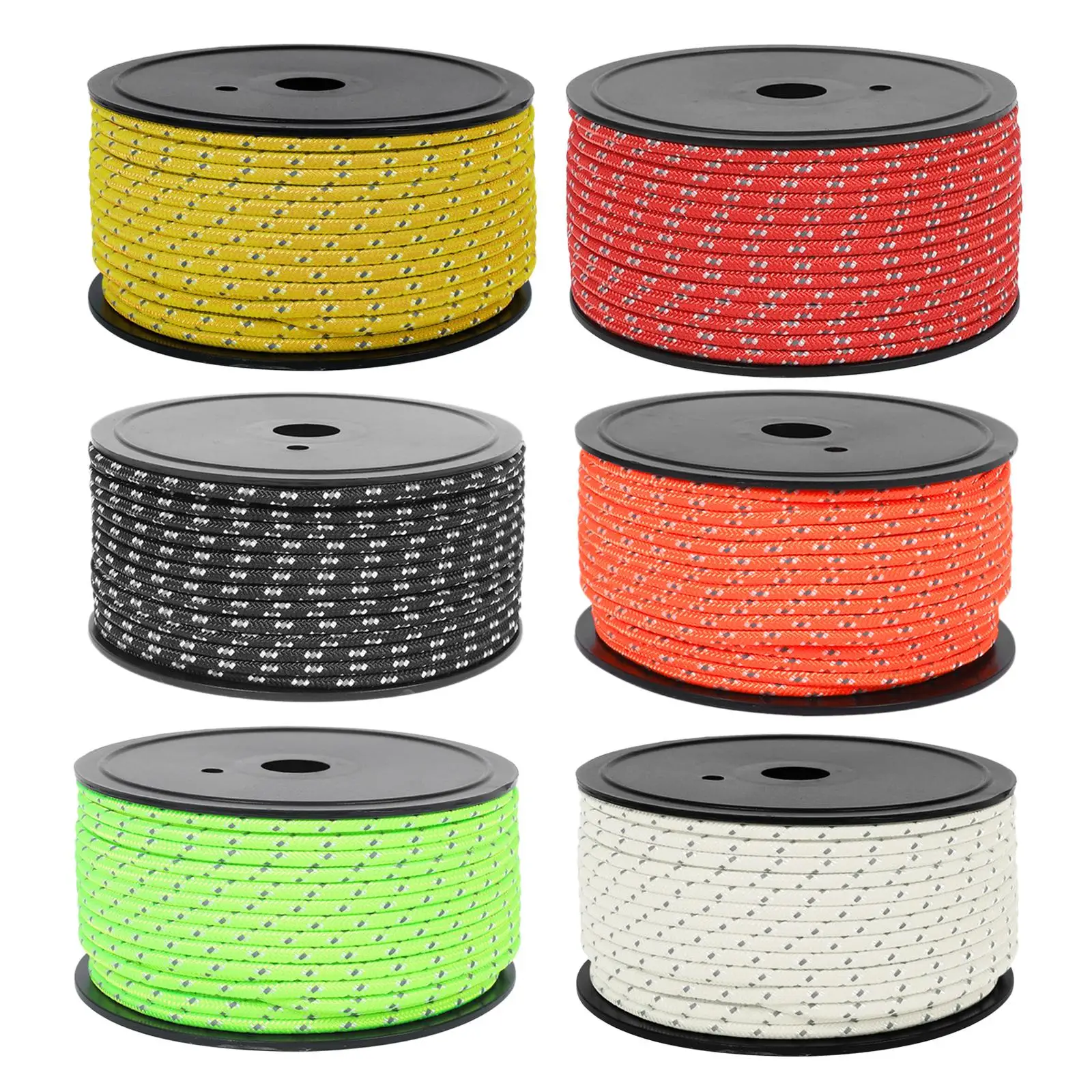 50m Reflective Guyline Rigid Braid Camping Rope Nylon Cord 4mm