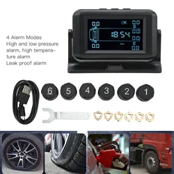 6 Wheel Solar TPMS: Wireless Tyre Pressure Monitor with 4 Alarm Modes, IP67 Waterproof, 8bar DC 5V for Truck and RV