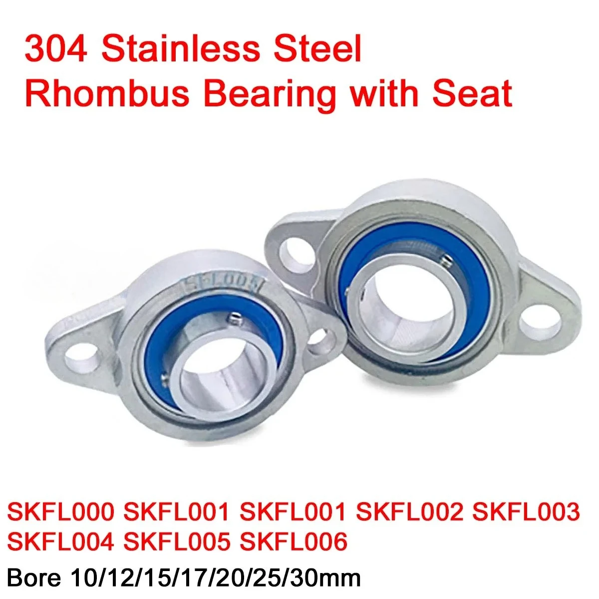 1Pcs 304 Stainless Steel Rhombus Bearing with Seat SKFL000 SKFL001 002 003 004 005 006 Bore 10/12/15/17/20/25/30mm 440 Bearing