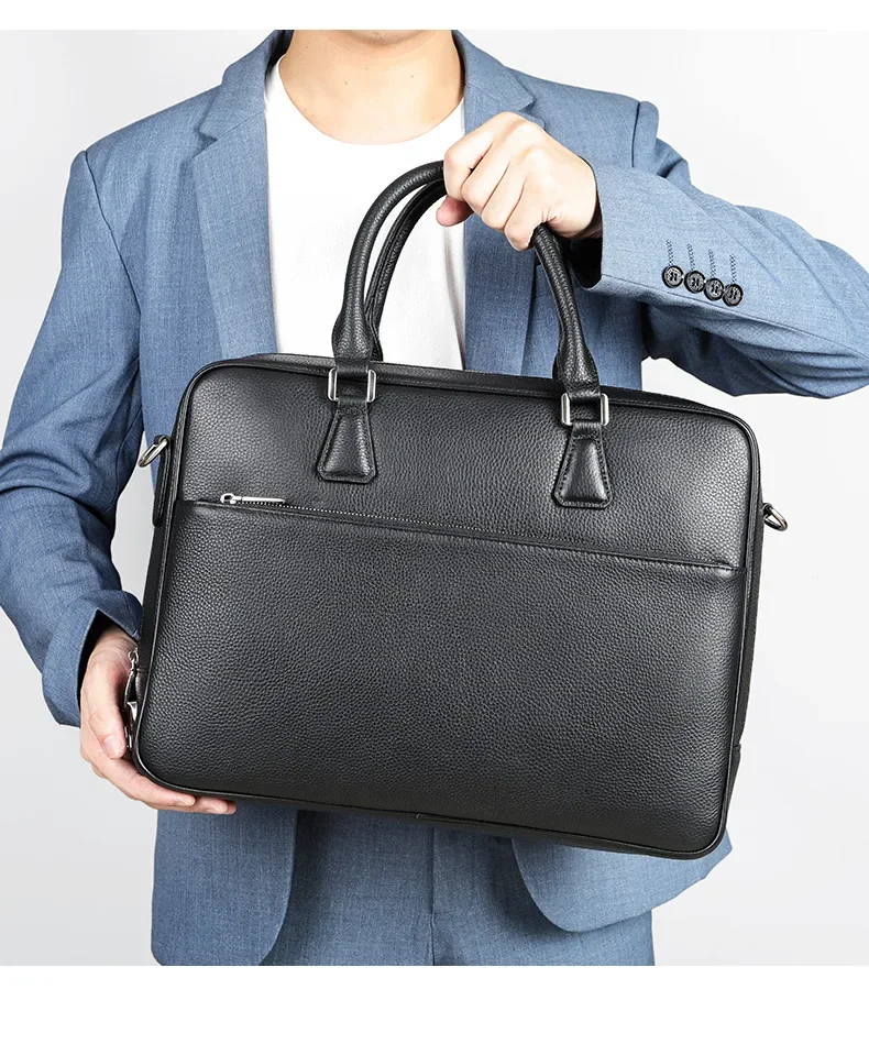 Hot selling new leather briefcase men\'s business travel password lock layer cowhide laptop bag