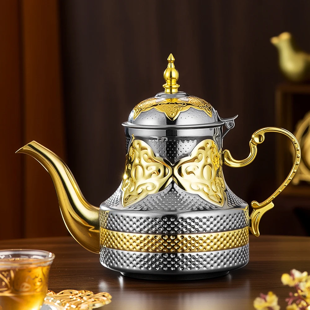 1.2L Middle East Stainless Steel Teapot Collection, Arabic Royal Coffee Pot, Large Capacity Flower Tea Pot & Hot Water Kettle