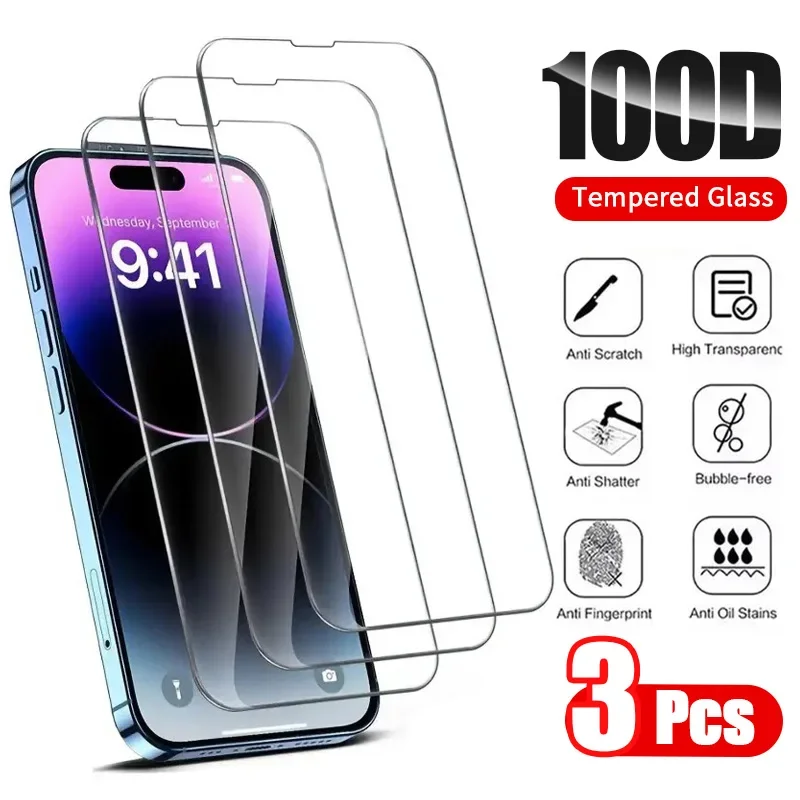 

3PCS Tempered Glass For iPhone 15 14 13 12 11 Pro Max Screen Protector For iPhone 6 6s 7 8 14 Plus SE X XR XS Max Glass