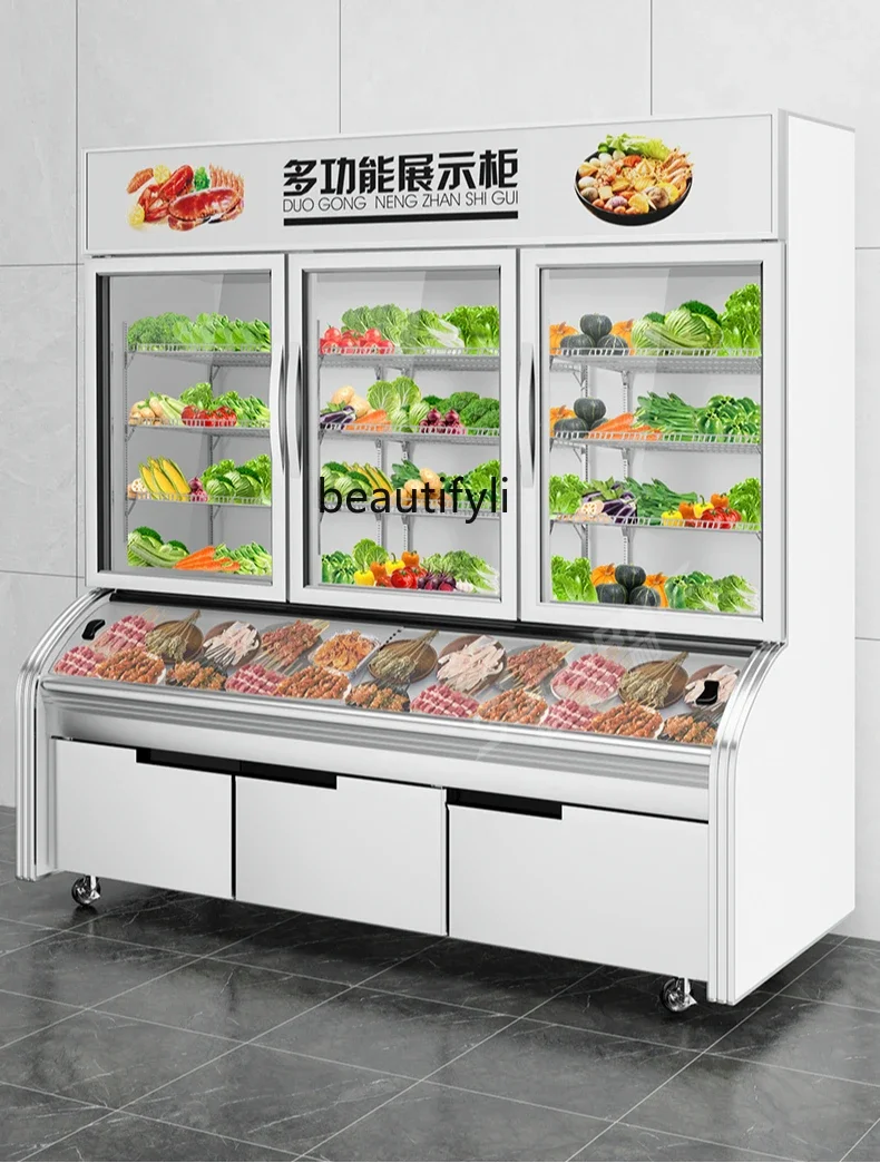 

Q A la carte cabinet commercial Malatang display refrigerated fresh-keeping cabinet restaurant three temperature freezer