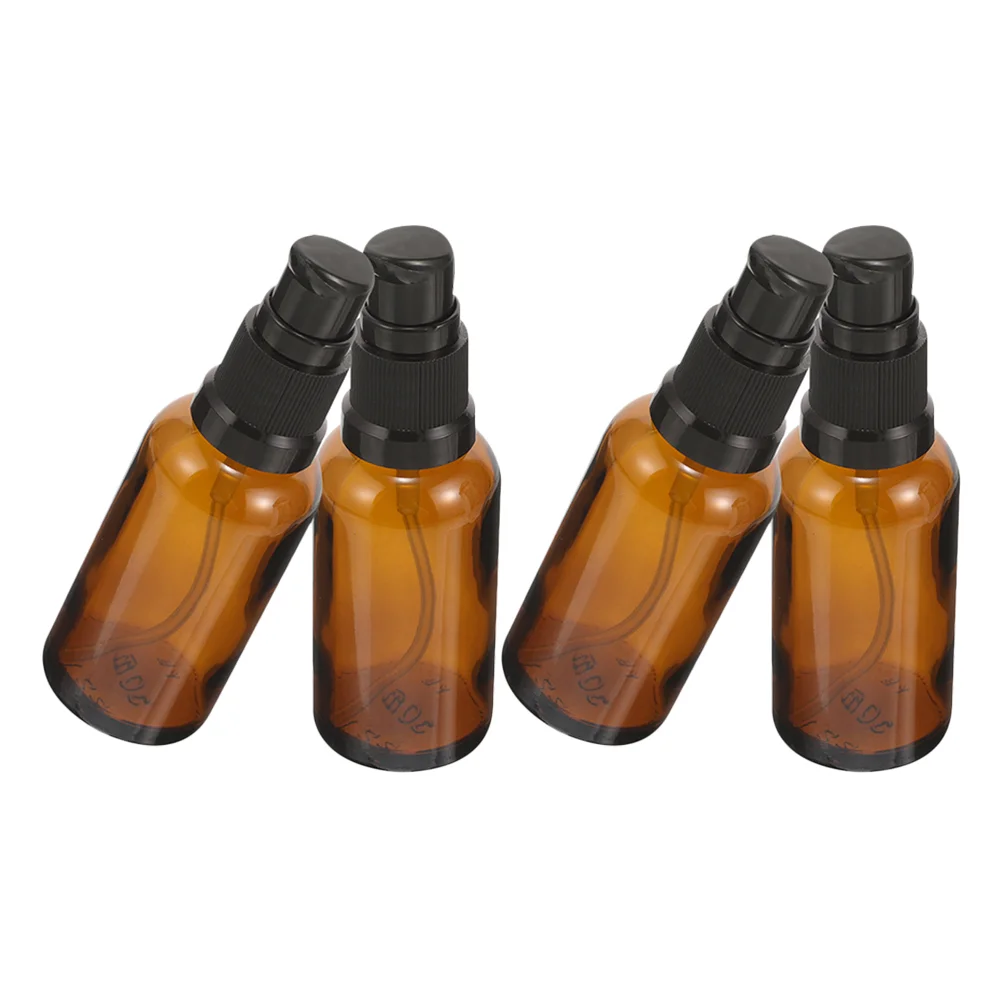 4 Pcs Brown Essential Oil Bottle Spray Fine Mist Bottles Perfume Cream Dispenser Hair Glass Travel Size Pump Lotion