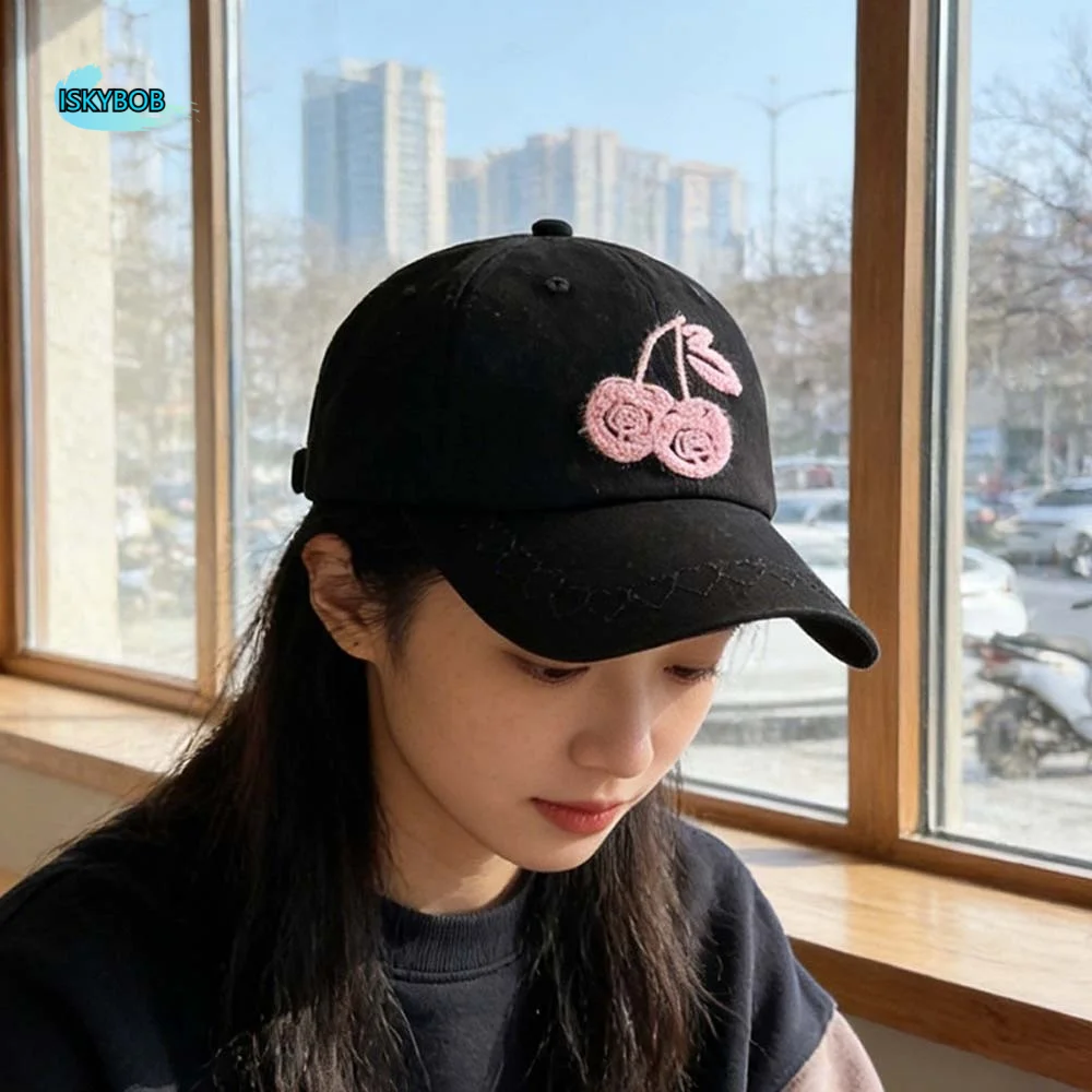 

Adjustable Cherry Baseball Cap Sunscreen Hip-hop Embroidered Peaked Hat Polyester Korean Style Sunshade Casquette All Seasons