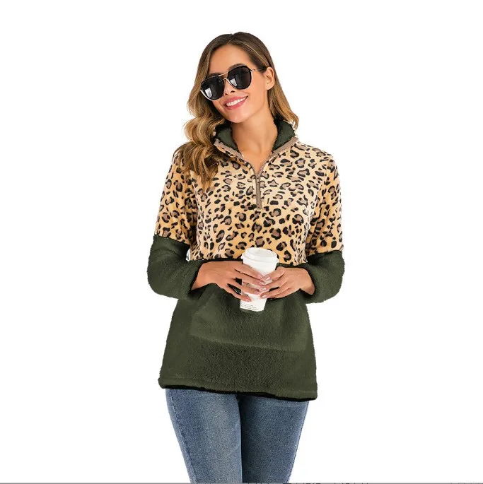 Hot Selling New Product Long Sleeved Sweatshirt with Leopard Print Patchwork Top