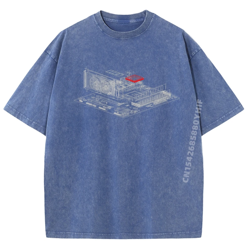 بطاقة الرسومات Wireframe Computer Gpu It Tech Geek Nerd Graphic Tee Cotton Summer Shirt Retro Washed Tops & Tees Creative #3
