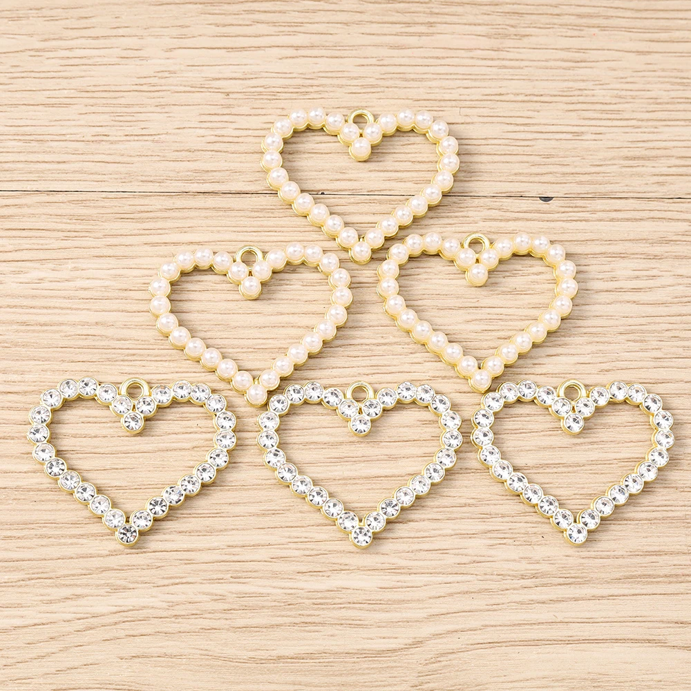 Tusember 10 Stück 26*32mm Exquisite Goldfarbene Perlen-Kristall-Herzanhänger für modische Ohrringe, Halsketten, DIY-Schmuckherstellung und Bastelarbeiten – Detail 5