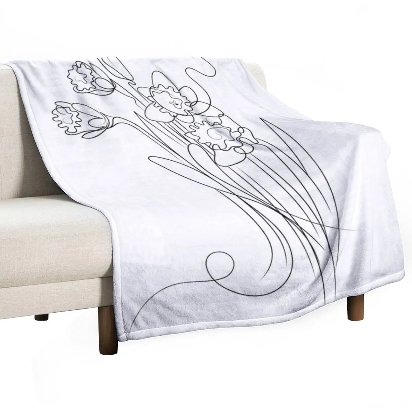 Daffodils Line Drawing Throw Blanket Decorative Sofa Sofa Throw Beautifuls Warm Blankets