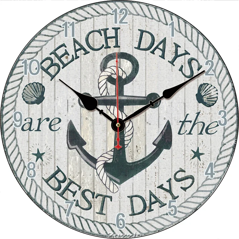 Vintage Anchor Shell Kitchen Round Wall Clock Large Dinning Restaurant Cafe Decor Wall Clock Silent Non-Ticking Nice For Gift