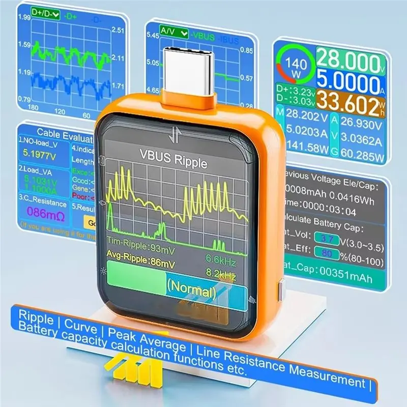 HLZS-T3 Touch Control High Precision Digital Voltmeter Ammeter Gravity Sensor Power USB Tester DC 4.5-50V 6A Type-C Port