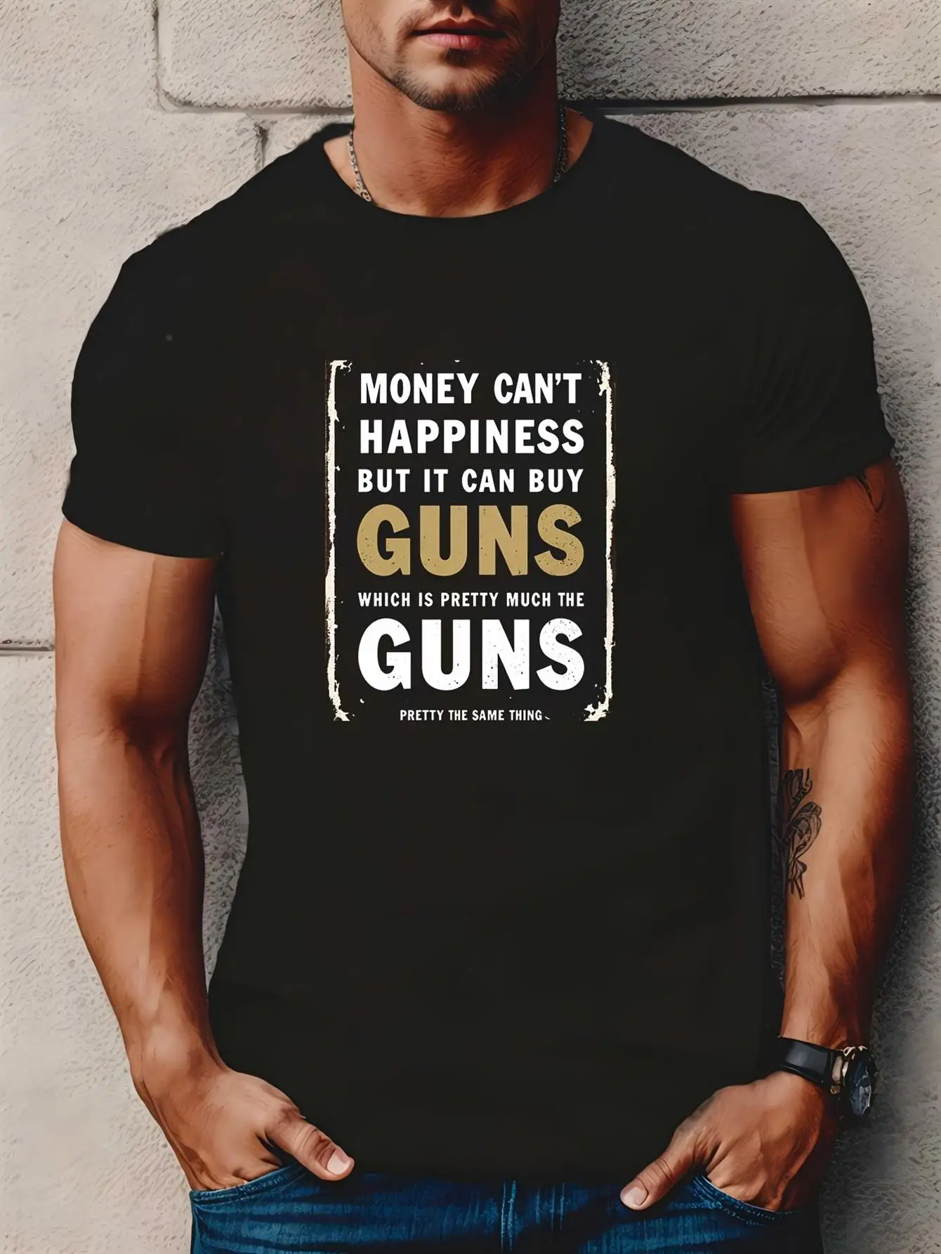 Men's Funny T-Shirt, Money Can'T Buy Happiness but It Can Buy Guns, Cool Summer Tee for 4Th of July Party Favors and Family Gatherings - Men's Patriotic Apparel