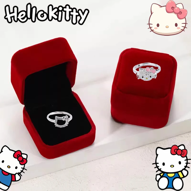 New Fashion Trend Cartoon Cute Sanrio Helloes Kittys High Quality Adjustable Ring Full Figure Ring Couple Ring Children Like It