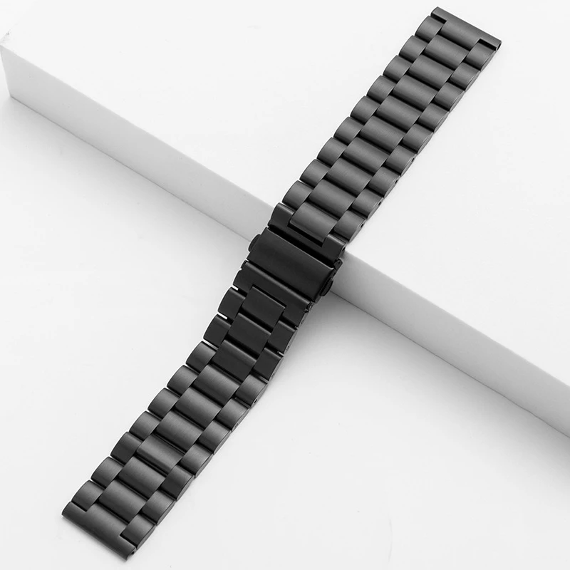 Stainless Steel Watch Strap 20mm 22mm Universal Smart Watch Strap Three Bead Folding Buckle Bracelet Watch Accessories UTHAI