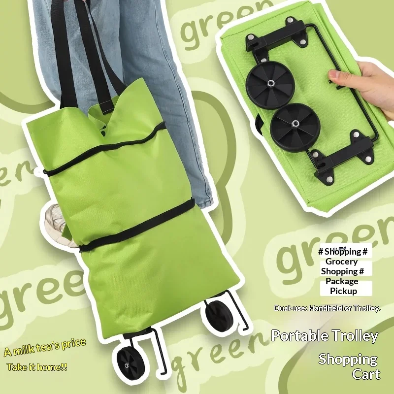 Foldable Shopping Cart with Wheels, Lightweight Portable Rolling Grocery Crate, Utility Trolley for Groceries Laundry