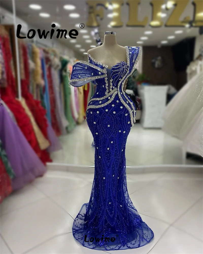 Royal Blue Aso Ebi Crystals Prom Dresses 2024 Robe De Soiree Mermaid Celebrity Dress Birthday Engagement Gowns For Wedding Party