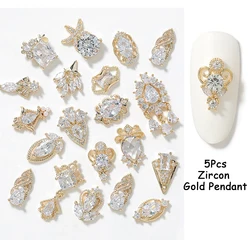4/5/10Pcs Zircon Gold Pendant Luxury Nail Charms 3D Alloy Pearl Metal Manicure nails Accessorie DIY Nail Japan Decorations Parts