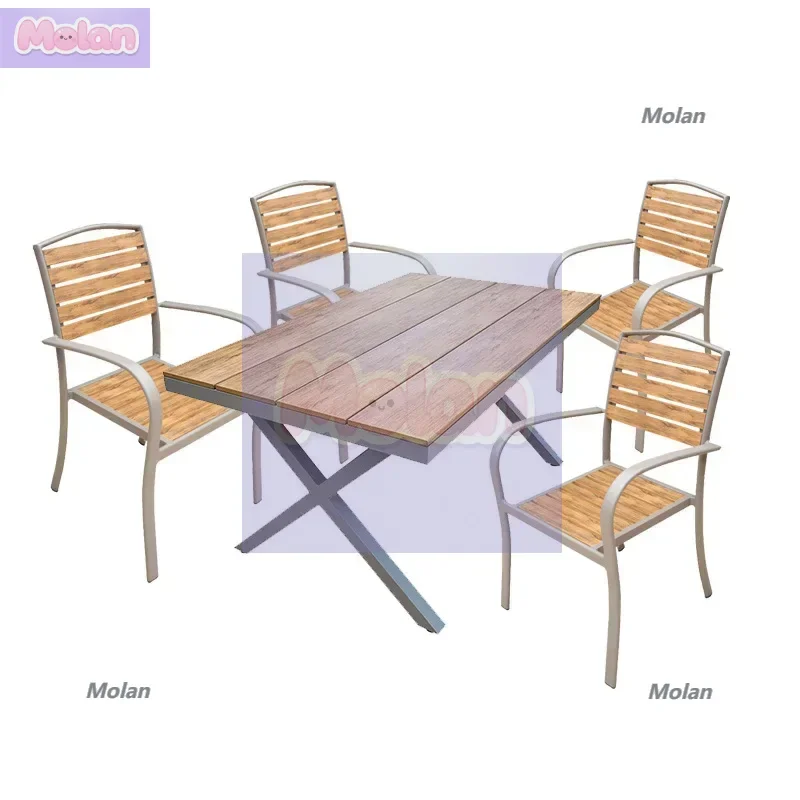 

Outdoor tables and chairs courtyard preservative wood outdoor garden open-air cafe waterproof leisure plastic wood table and cha