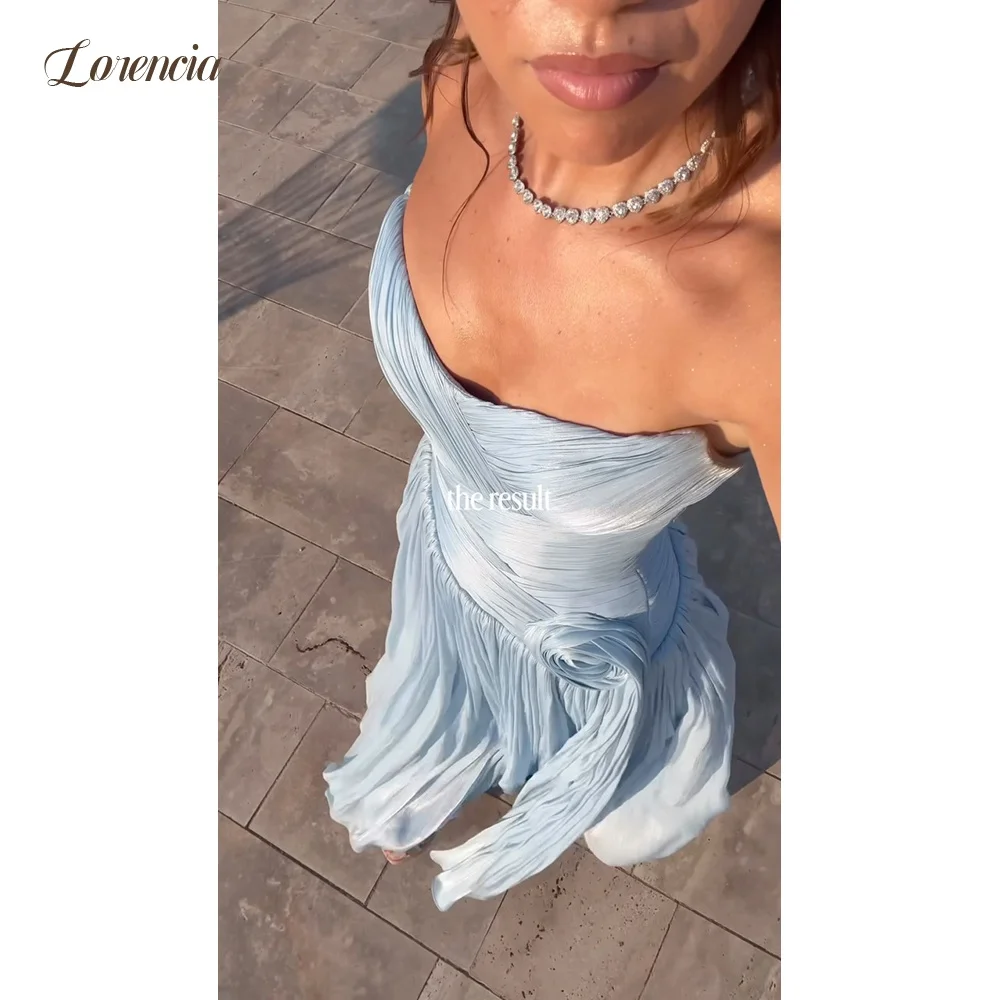Lorencia Blue Pleated Chiffon Evening Dresses Strapless Sleeveless A-Line Prom Party Gowns Customized Formal Event Dresses
