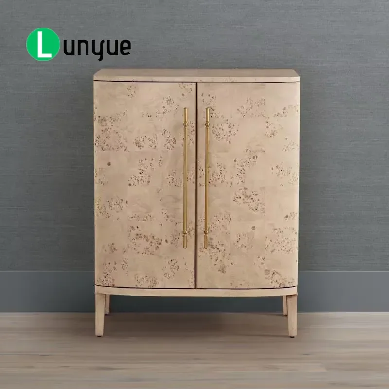 Luxury Modern Curved Wood Locker Side Cabinet Bar Cabinet with Brass Handle for Home Bar Use Stylish Storage Furniture