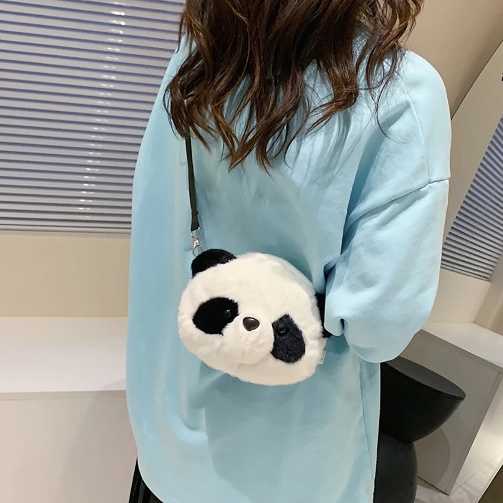 Kobiety Cute Cartoon 3D pluszowa Panda Crossbody torba kobieta zima ciepły, puszysty torba etui na telefon komórkowy panie torebki podróżne