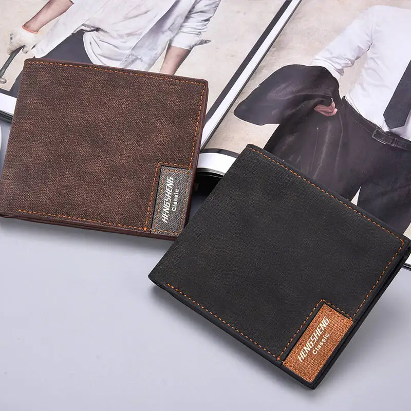 Men's Vintage Soft Exterior Slim Short Wallet Korean Stitching Card Holder Multifunctional With Card Slots & Id Window Wallet