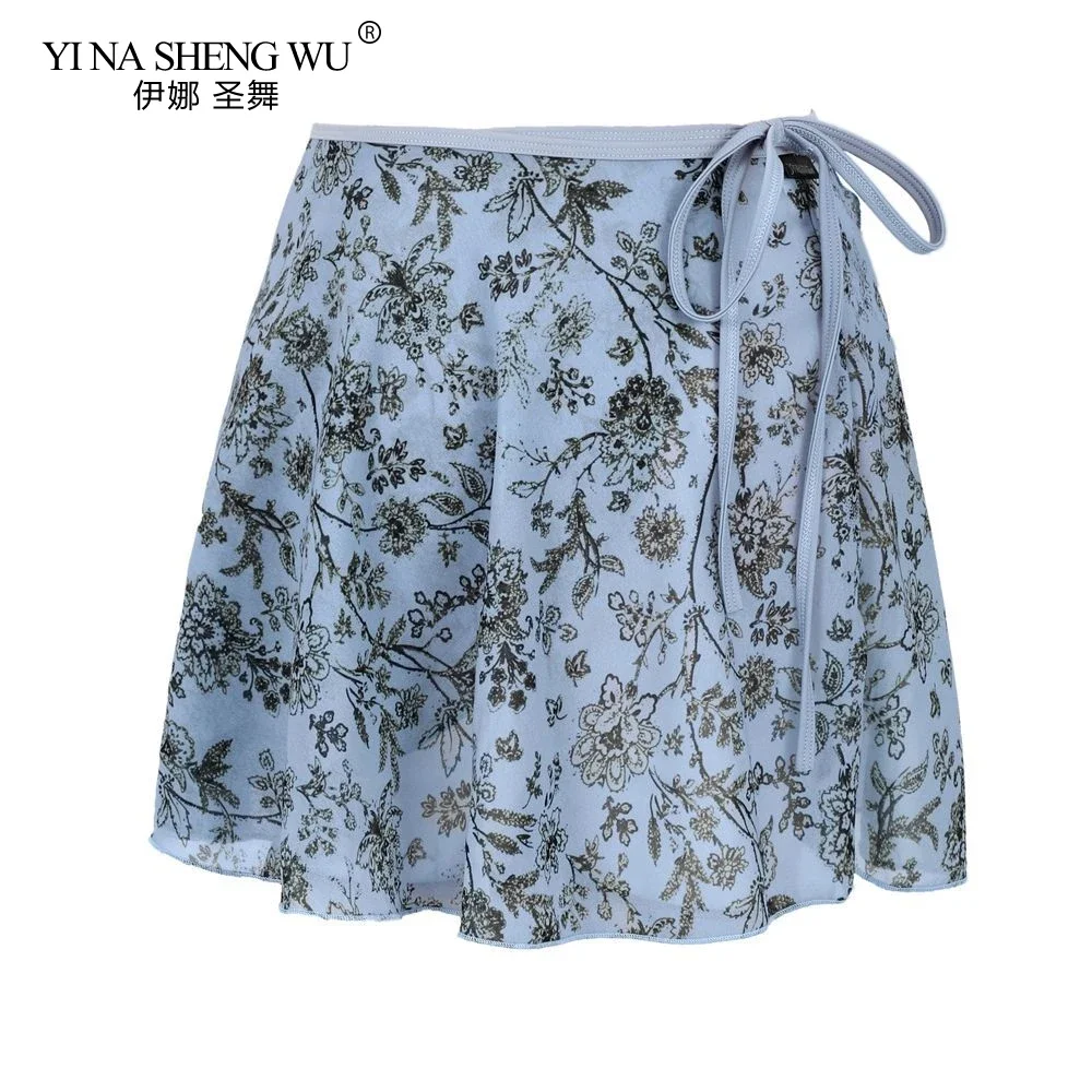المرأة الباليه الرقص تنورة قصيرة عالية الجودة الشيفون لينة زهرة ممارسة تنورة صغيرة الكبار الأزهار طباعة فستان رقص الباليه